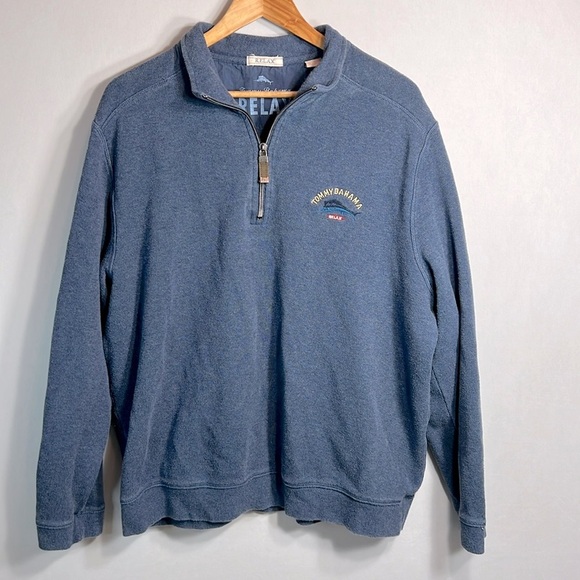 Tommy Bahama Relax 100% Cotton Sweatshirt Blue Swordfish Quarter Zip XL - Picture 1 of 9